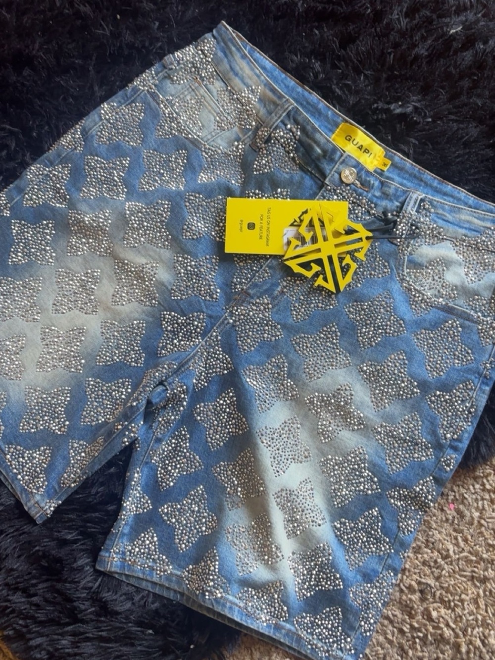 Blue Embellished Women's Denim Shorts